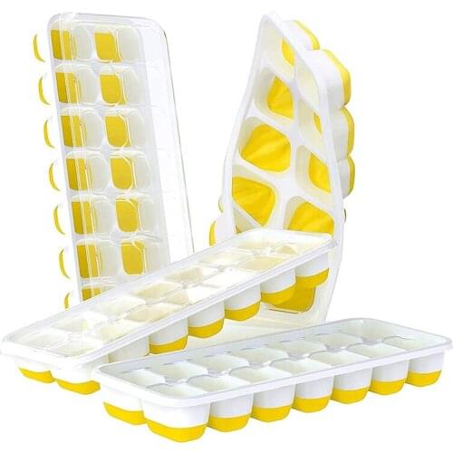 Ice Square Trays 4 Pack, Easy-Release Silicone 14-Ice Square Trays with Spill-Resistant Removable Lid for Cocktail