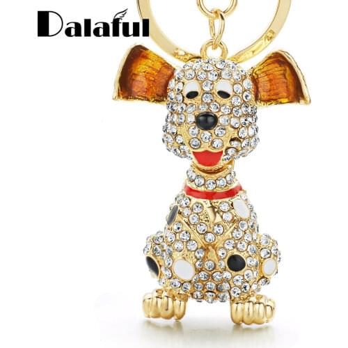 Exquisite Dalmatian Dog Crystal HandBag Pendant Keyrings Keychains For Car Rhinestone Key Chains Holder Women K309 New
