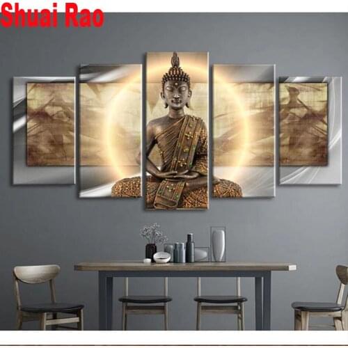 Modern 5 panels Buddha Zen,Diamond Crystal Paintings Diamond Embroidery Full round 5d Diy diamond painting religion landscape
