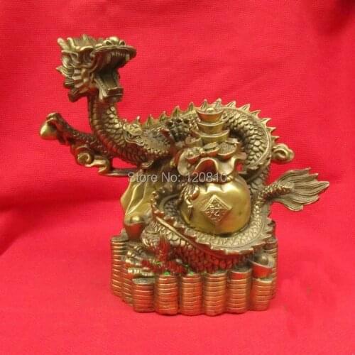 Chinese 9 inch Twelve Zodiac statue *bring wealth dragon bronze statue