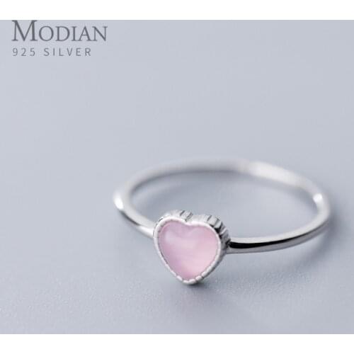 Modian Genuine 925 Sterling Silver Romantic Pink Opal Hearts Rings for Women Adjustable Open Finger Ring Fashion Fine Jewelry