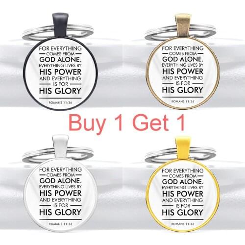 Buy 1 Get 1 2020 New Bible Verse God Alone. His Power and His Glory Design Glass Cabochon Metal Key Chain
