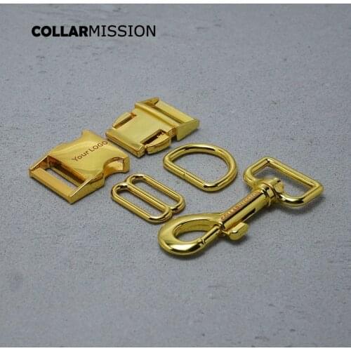 Metal buckle+adjust buckle+D ring+metal dog clasp/set)Engraved DIY dog collar yellow gold 25mm webbing parts high quality