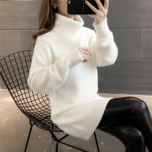 Fashion High-Neck Soft Tops 2021 New Autumn Winter Mink Velvet Sweater Women Pullover Loose Mid-Length Plus Size Clothes