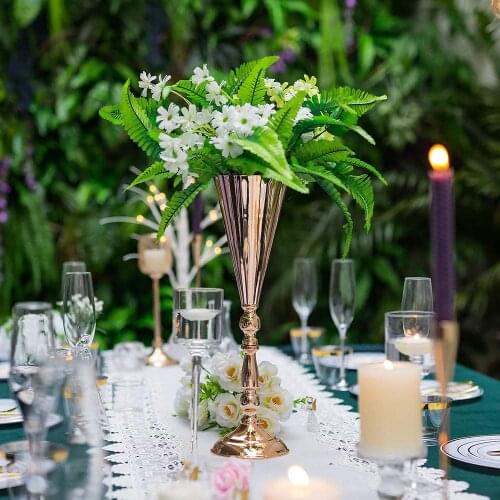 Tabletop Metal Wedding Flower Trumpet Vase, Table Decorative Centerpiece, Artificial Flower Arrangements for Anniversary qq362