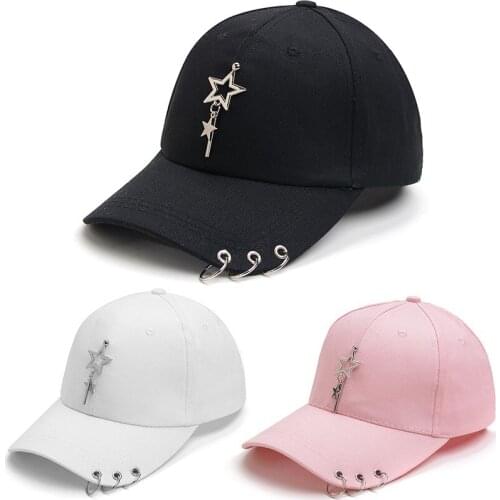 LINJW 2020 New Streetwear Baseball Cap with Ring Men Women Hip Hop Snapback Caps Korean Style Baseball Hat Outdoor Dad Hats
