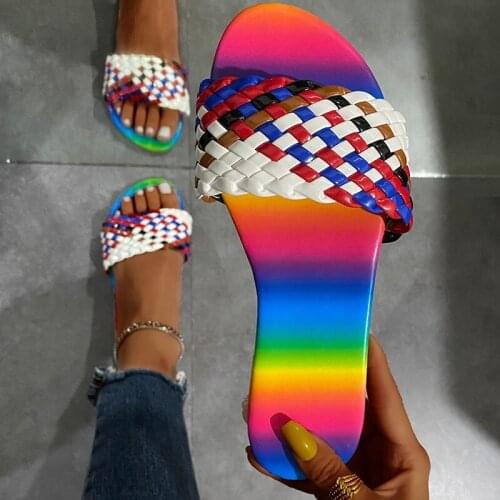 2021 New Plus Size Slippers Female Color Woven Open Toe Flat Casual Flip-flop Beach Sandals Women Women Shoes