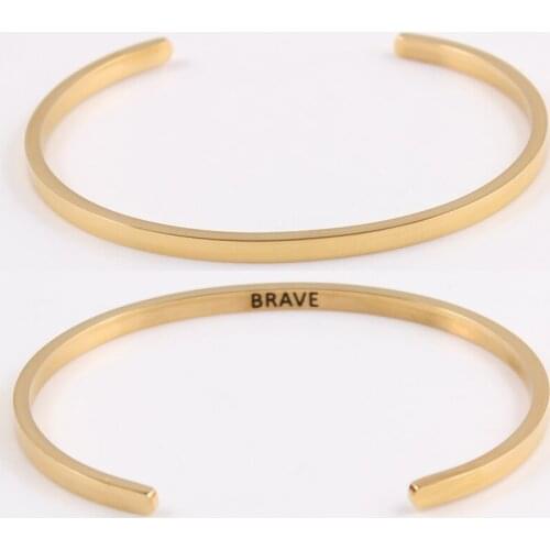 Newest Stainless Steel Bangle Engraved Positive Inspirational Quote Handmade Cuff Mantra Bracelets BRAVE Bangles For Women gifts