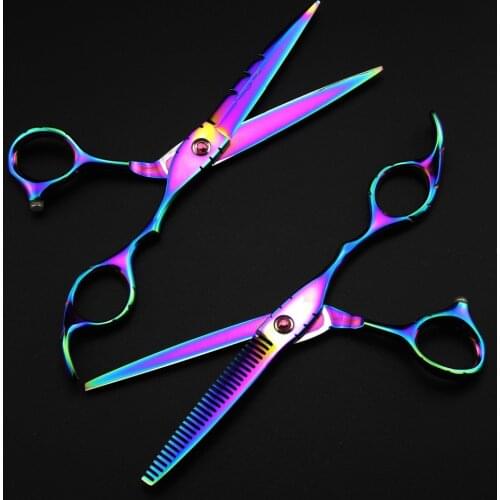New professional 6 inch Japan 440C steel 9cr13 rainbow cutting & thinning hair scissors set barber hairdressing scissors shears