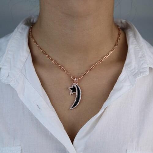 New design moon star necklace gold rose silver color enamel moon star open chain collar