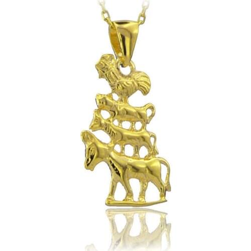 Donkey And Rooster Necklace 925 Sterling Silver