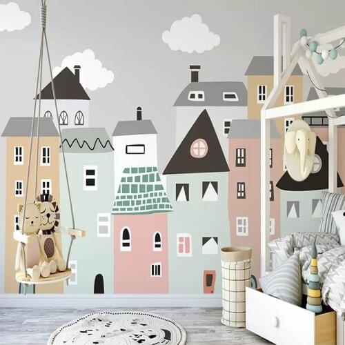 Dropship Custom Mural Wallpaper for Kids Room Hand Painted Small House Children Room Bedroom Nursery Decor Walpaper for Room