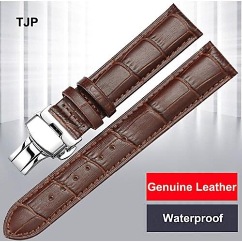 Calfskin Genuine Leather Watchband Watch Band Wrist Strap 14mm 16mm 18mm 19mm 20mm 21mm 22mm 24mm Stainless Butterfly Buckle