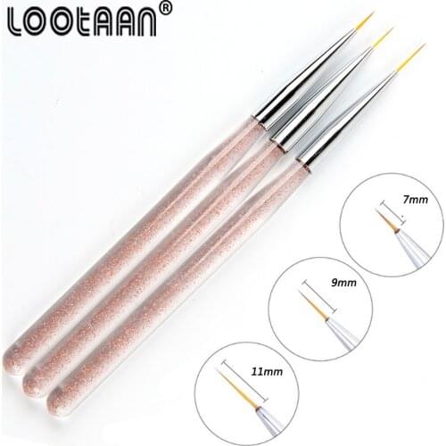 Pink 3Pcs/Set UV Gel Drawing Painting Nail Liner Brush Acrylic Nail Pen French Nail Mixed Colors Gourd Handle Nail Art DIY Tools