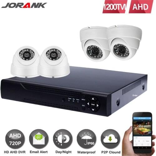 JORANK4CH AHD CCTV System 4 Channel AHD DVR Surveillance Security Systems 1200TVL Dome Night Vision IR-CUT IR Camera DIY DVR Kit