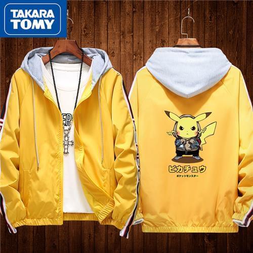 TAKARA TOMY Pokemon Mens Fashion Trend Cute Cartoon Sports Casual Jacket Top Simple Loose Comfortable Student Denim Jacket