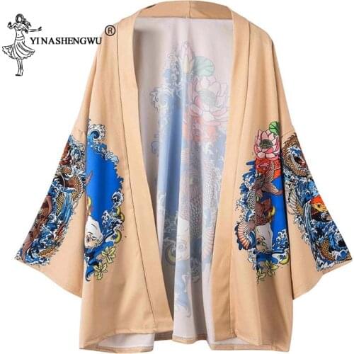 Japanese Kimono Traditional Cardigan Summer Carp Print Loose Shirt Casual Woman Men Kimonos Coat Couple Yukata Kimonos Cosplay