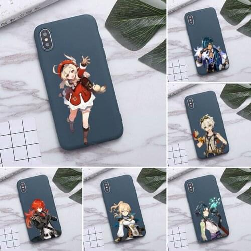 Genshin Impact Anime Phone Case For iphone 12 11 Pro Max Mini XS 8 7 6 6S Plus X SE 2020 XR Candy Color blue Soft Silicone Cover