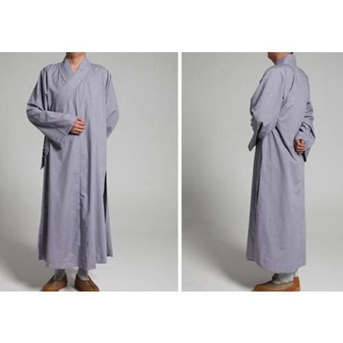 UNISEX Summer&Spring cotton gray buddhism monks robe shaolin kung fu uniforms zen lay abbot nun meditation gown