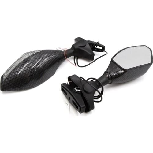 Uxcell Pair Carbon Fiber Pattern Yellow Light Universal Motorcycle Rear View Mirror