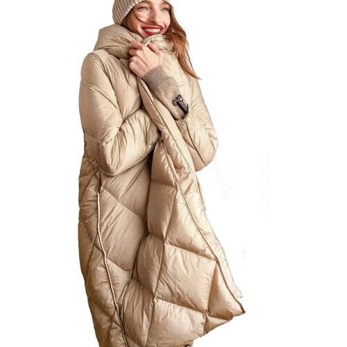 2020 Winter Women White Goose Down Jacket Light Ultra Long Warm Puffer Coats Hooded Parka Female Outerwear Clothing