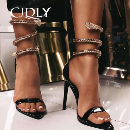 CJDLY Women 12cm High Heels Golden Snake Stripper Sandals Female Fetish Strappy Red Shoes Lady Valentine Summer Sexy Pumps