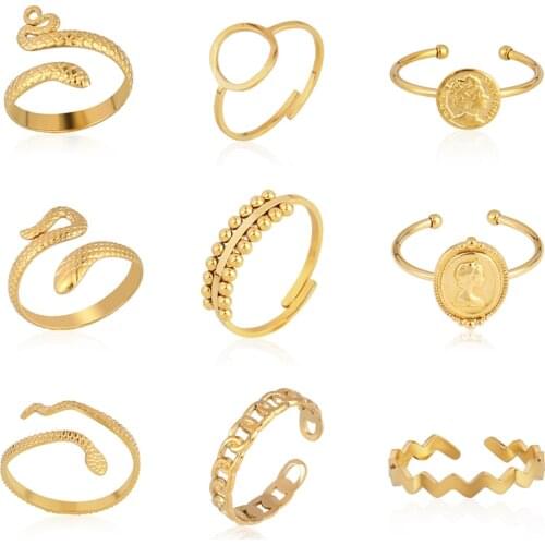 Euramerican Womens Rings Gold Ring Rings Stainless Steel Rings Women Open Rings For Women Geometry Ring Statement Jewelry Gifts