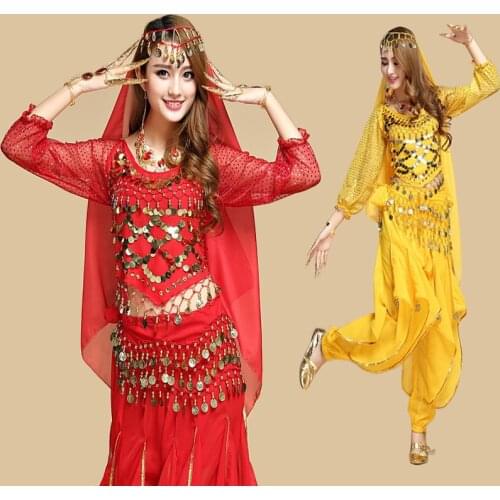Sexy long Sleeves Tops Bollywood Dance Costume Sets for Women Professional Stage Practising Suits nice Belly Dance Wear Clothes