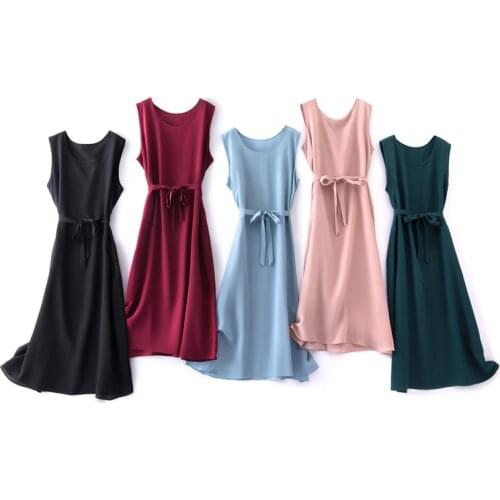 High Quality 100% Silk Summer Dress 2021 Black Long Dresses for Women Casual Ladies Dresses Sleeveless Vestido De Mujer Pph5050