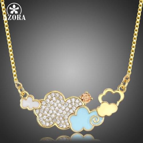 AZORA Gold Necklace Champagne Cubic Zirconia Blue and White Clouds Connected Pendant Necklaces for Women Fashion Jewelry TN0278