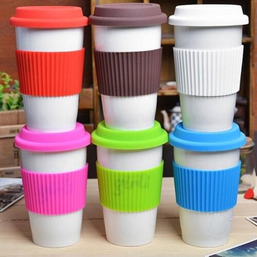 100sets/lot 9cm Reusable Silicone Coffee Milk Cup Mug sleeves Vertical ribs sleeves + Mug Lid cover