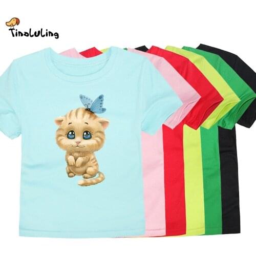 TINOLULING 2018 T-shirts for Girls Boys Kids Cute Cat T Shirts Baby Short Sleeve Tees Children Cotton Fashion Tops For 2-14 Yrs