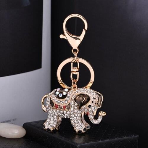 2019 Fashion Metal Elephant Car Key chain Rhinestone Keychain Key Ring Holder for Women Girls Pendant CH3591