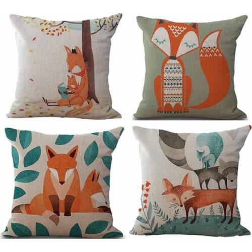 4PC Cushion Covers for Sofa Cartoon Pillow Cases Linen Sofa Cotton Linen Cushion Cover Home Decor M20#35