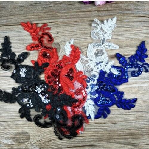 6 Pieces 24*11cm White/Black/Blue/Red Wedding Dresses Lace Applique DIY Patchwork Accessories Embroidery Lace Applique Fabric