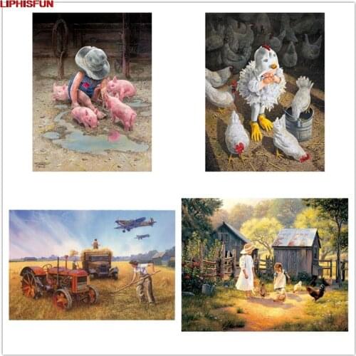 5D Diy Diamond Painting Country Farm Scene Tractor Hen Full Drill Cross Stitch Resin Square Round Diamond Embroidery Home Decor