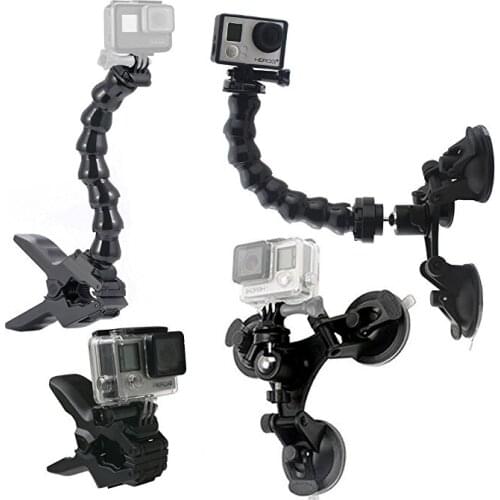 Suction Cup Car Mount Holder 360 Degree Mount+Jaws Flex Clamp Mount with Adjustable Gooseneck Accessories for GoPro Hero6 5 4 3