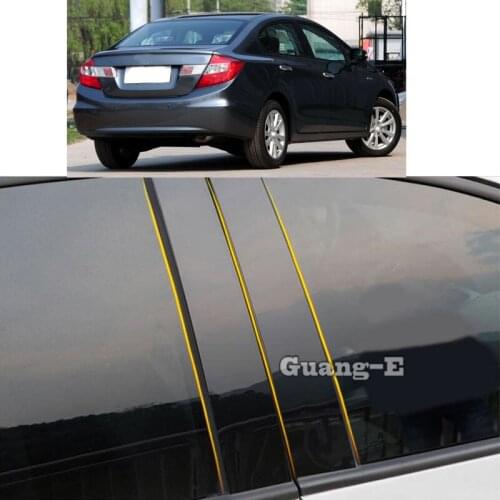 Car PC Material Pillar Post Cover Door Trim Window Piano Black Molding Sticker Plate Parts For Honda Civic 9th 2012 2013-2015