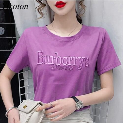 O-Neck Basic T-Shirts Casual Women Tshirt Embroidered Cotton Summer T-Shirt Woman Clothes Tee Top Shirts Femme Camisetas Mujer