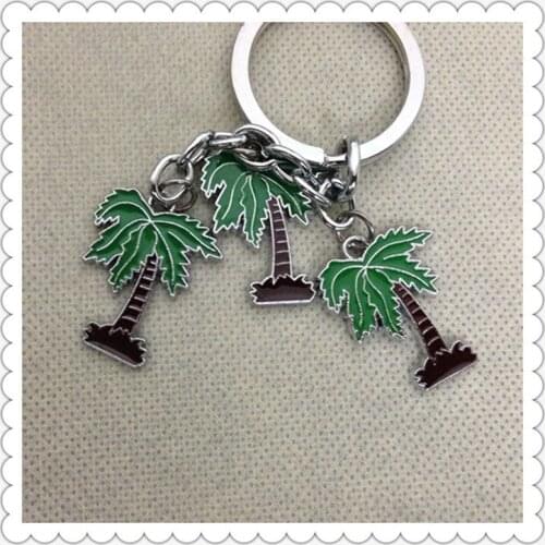 FREE SHIPPING by FEDEX 300pcs/lot Wholesale Metal Coconut Palm Tree Key Chains Keyrings with Pendants