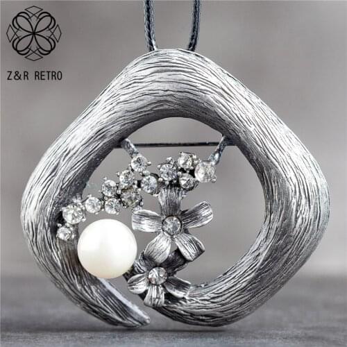 Long Necklace for Women Vintage Jewelry Crystal Beads Flower Pendants Suspension Rope Chains Choker Wholesale Jewellery New 2021