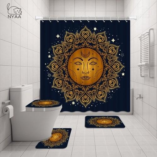 Indian Floral Mandala Flower Shower Curtains Waterproof Bathroom Curtain Toilet Cover Mat Non-Slip Rug Set for Bathtub Decor