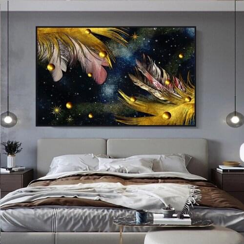 Luxury Nordic Art Feather Pearl Canvas Painting Wall Art Posters Prints Wall Pictures for Living Room Home Wall Cuadros Decor