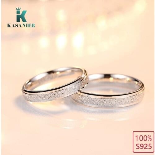 KASANIER Romantic 925 Sterling Silver Frosted Circle Alliance Real Love Couple Rings Jewelry For Lovers Wedding Engagement Ring