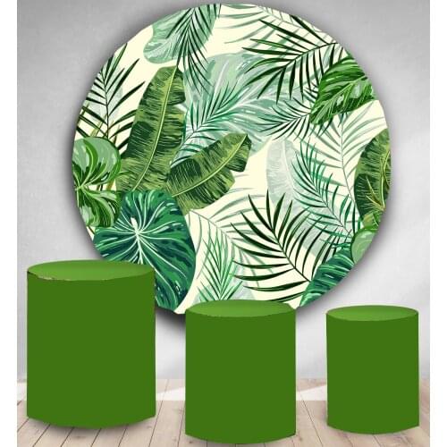 Summer Tropical plants leaves round panel backdrop circle background wedding birthday bridal shower party decor polyester fabric