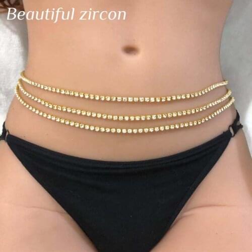 Fashion shining Rhinestone tennis waist chain jewelry women adjustable crystal Beach Party simple belly chain jewelry accessorie