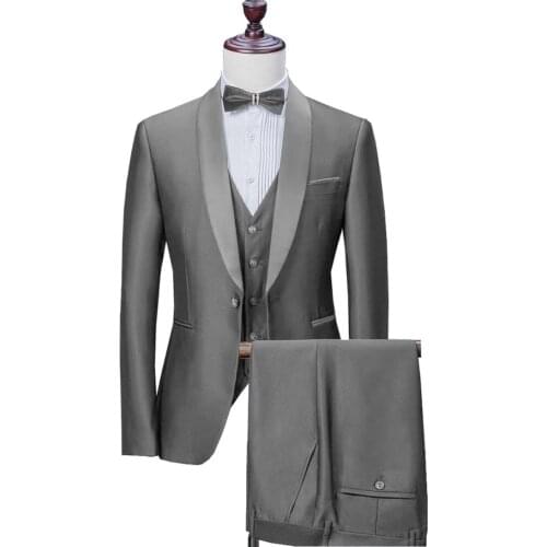 Men Suit Satin Casual Formal Three Pieces Business Groomsmen Grey White Burgundy Lapel Tuxedos for Wedding Blazer+Pants+Vest
