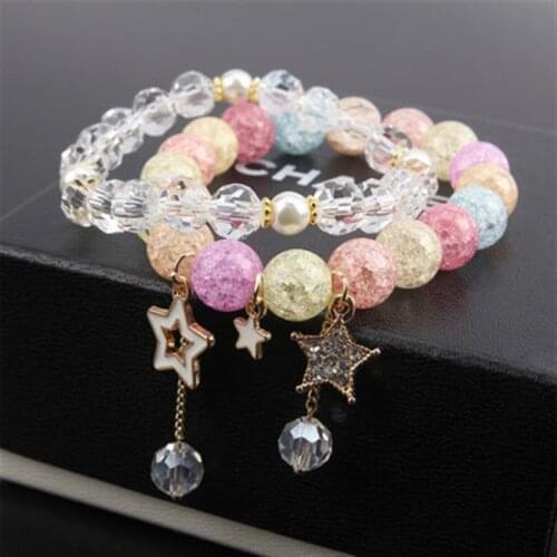 New Korean style fresh crystal star two-layer bracelets womens simple bracelet for women summer travel style
