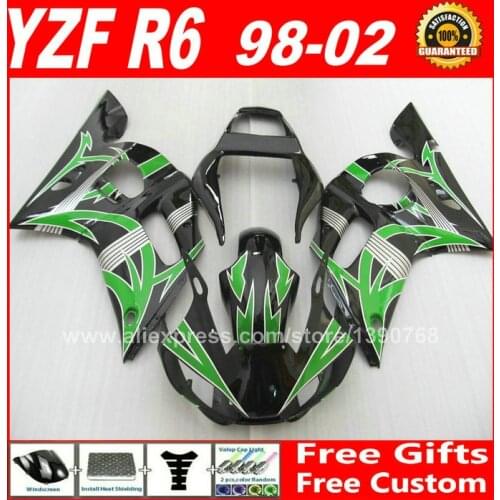 Fairing kit for 98 - 02 YAMAHA YZF R6 998 1999 2000 2001 2002 Green black plastic 1 99 00 01 fairings kits N6Q3