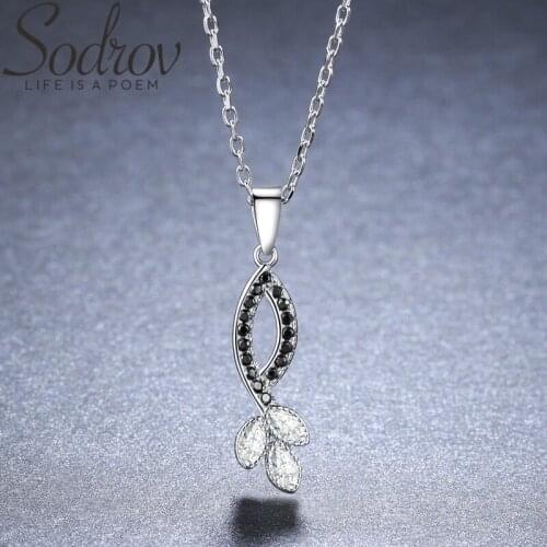 SODROV Classic 925 Sterling Silver Necklace for Women Black Spinel Pendants Necklaces Silver 925 Jewelry Girl Gift KK003
